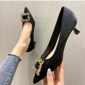 New pointed rhinestone Wedding Shoes Satin Midtime Single Shoes